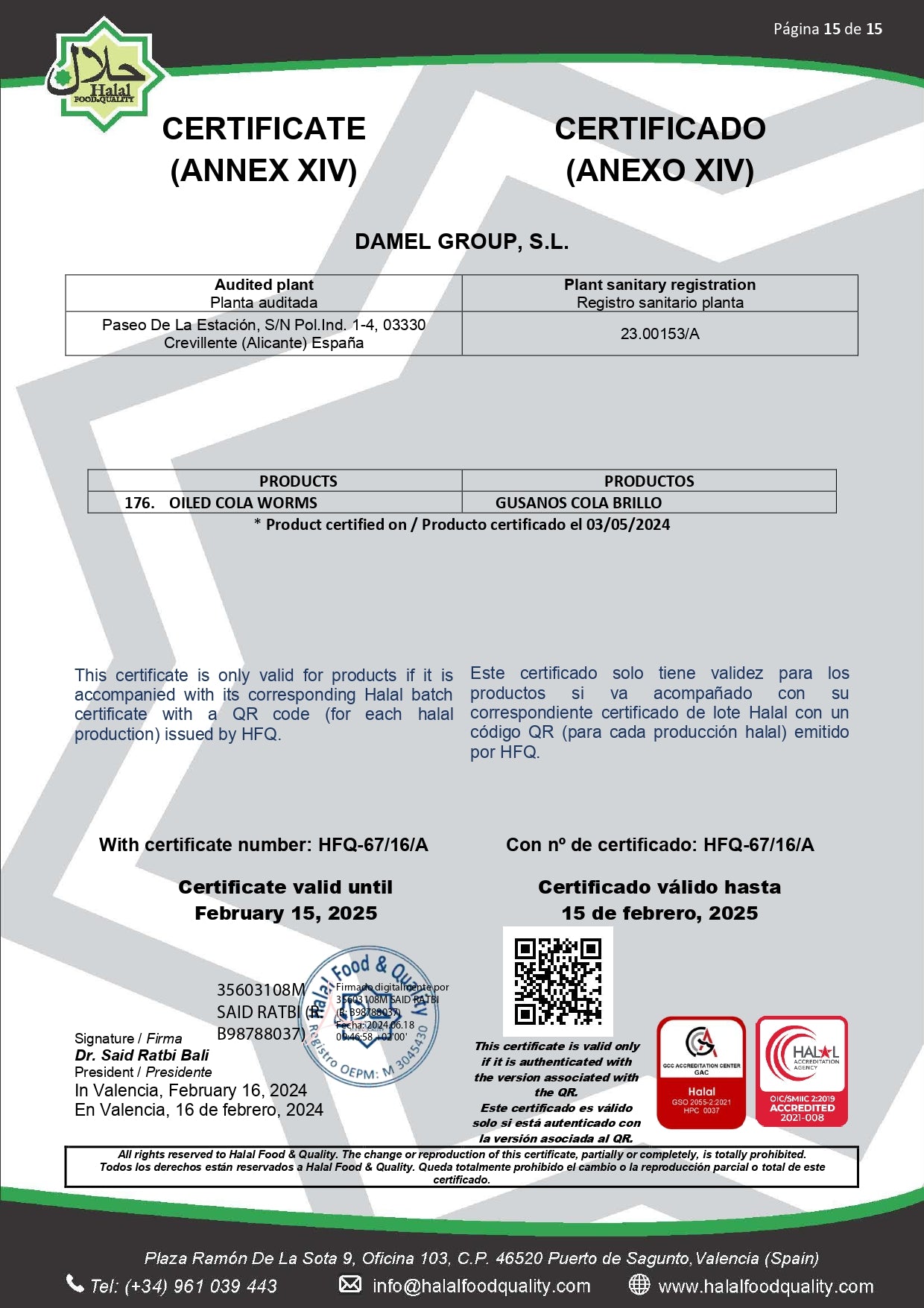 certificat halal Damel